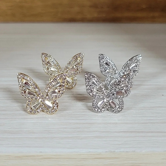 CRYSTAL SHIMMER BUTTERFLY EARRINGS, Choice of Color - Picture 7 of 10